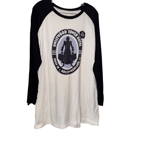 Disney Parks Tops - Disney Parks Hollywood Tower Hotel Long Sleeve Raglan T-Shirt XL Black & White 1